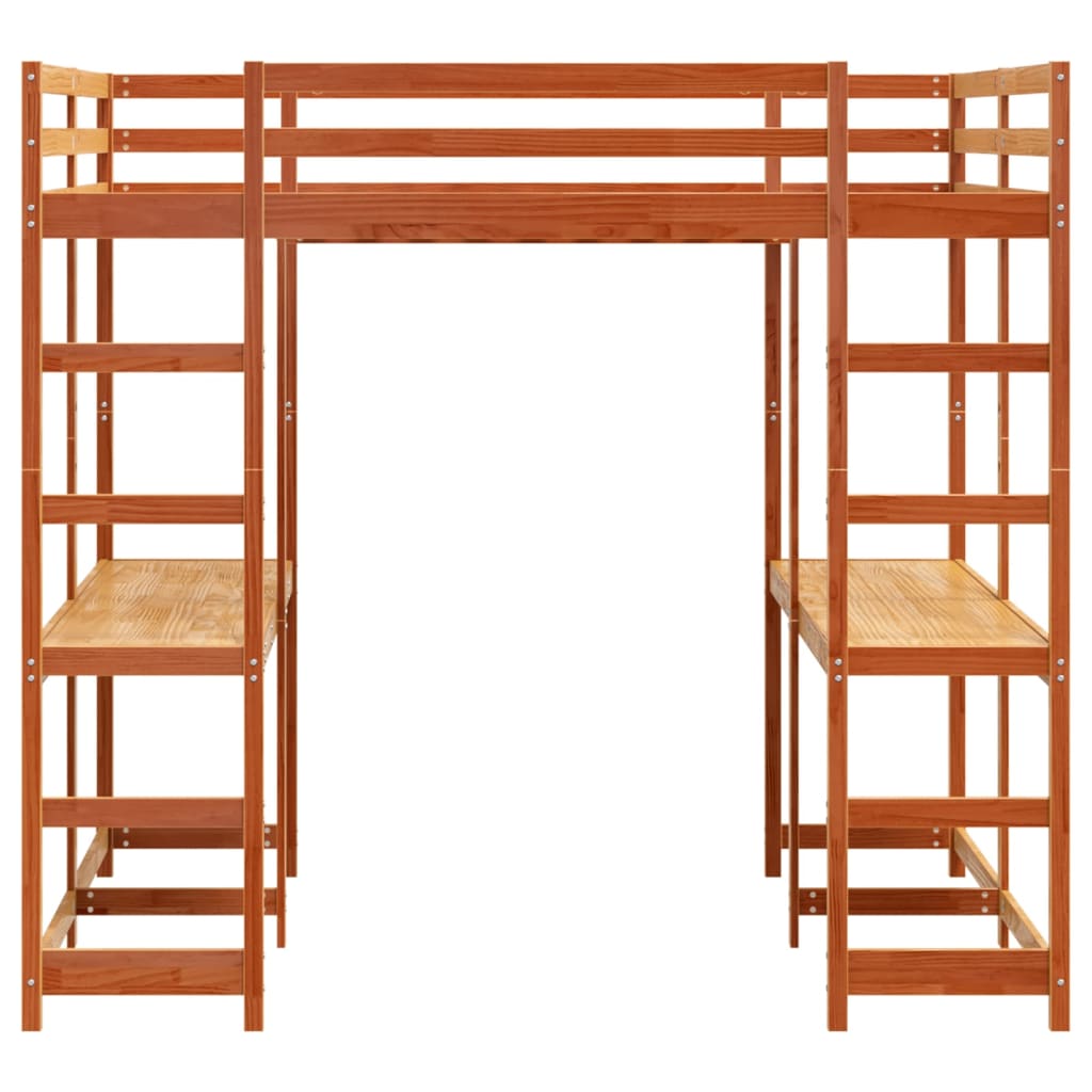 vidaXL Loft Bed with Desk and Ladder Wax Brown 160x200 cm Solid Wood Pine 5