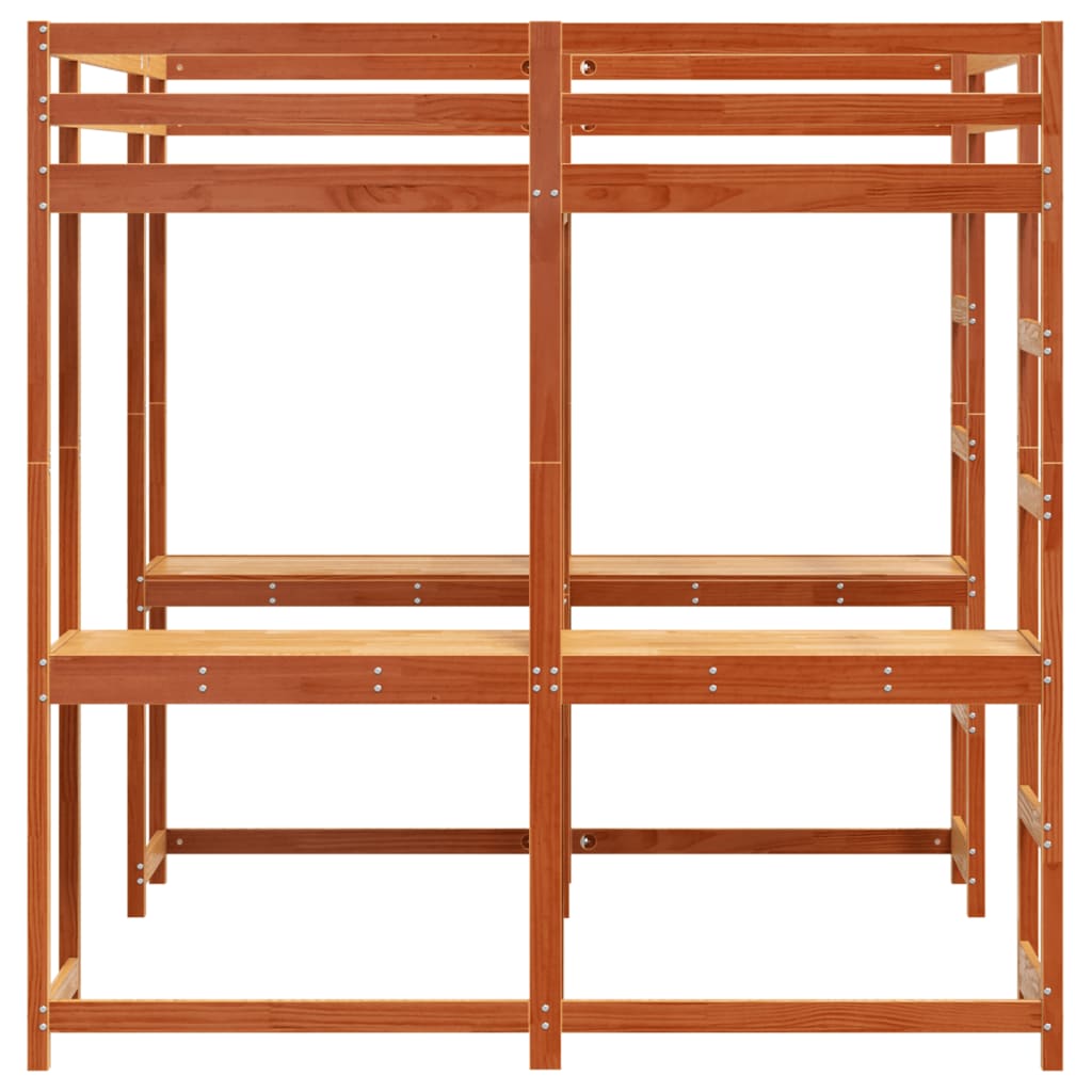 vidaXL Loft Bed with Desk and Ladder Wax Brown 160x200 cm Solid Wood Pine 6