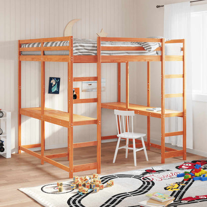 vidaXL Loft Bed with Desk and Ladder Wax Brown 160x200 cm Solid Wood Pine 1