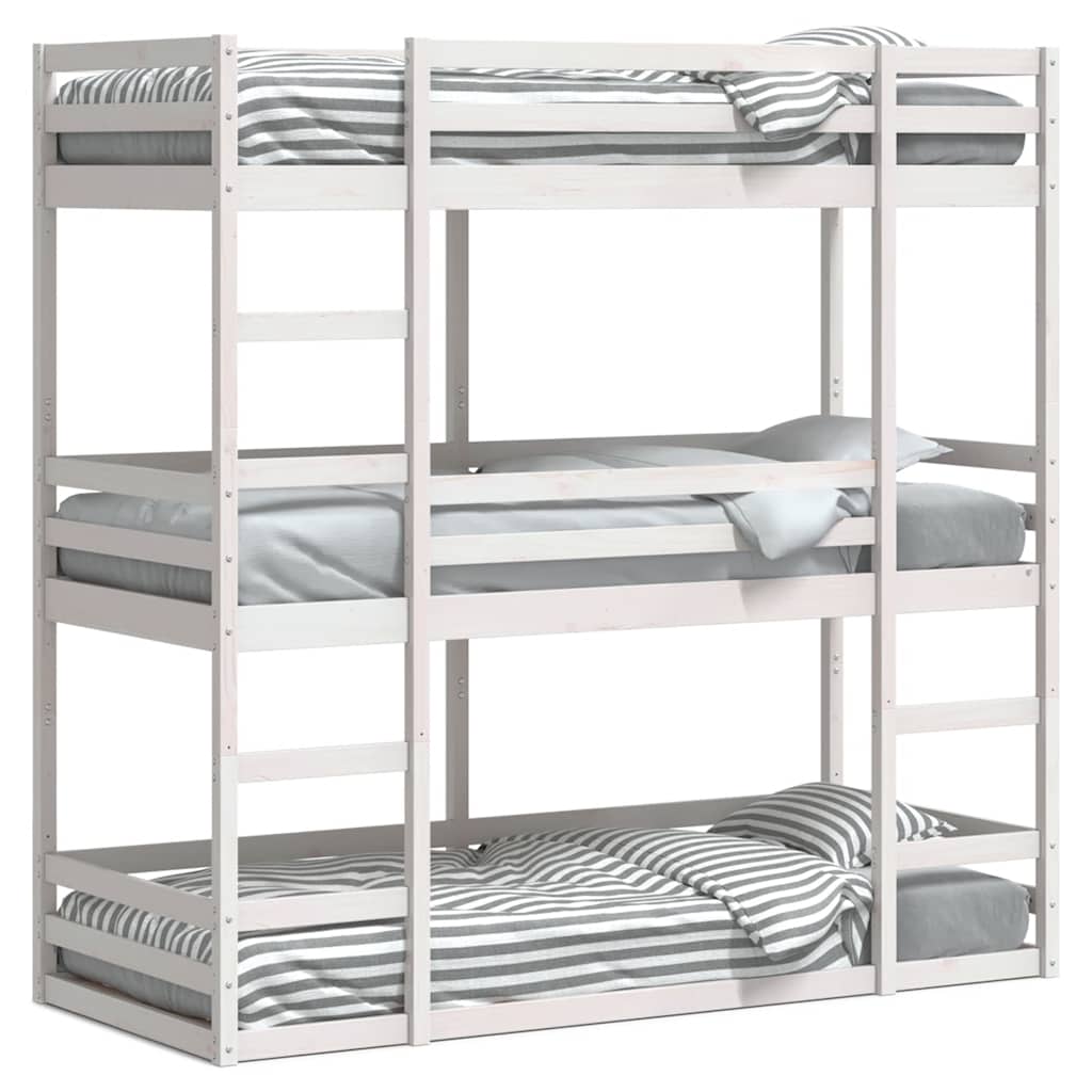 vidaXL Triple Bunk Bed without Mattress White 75x190cm Solid Wood Pine 2