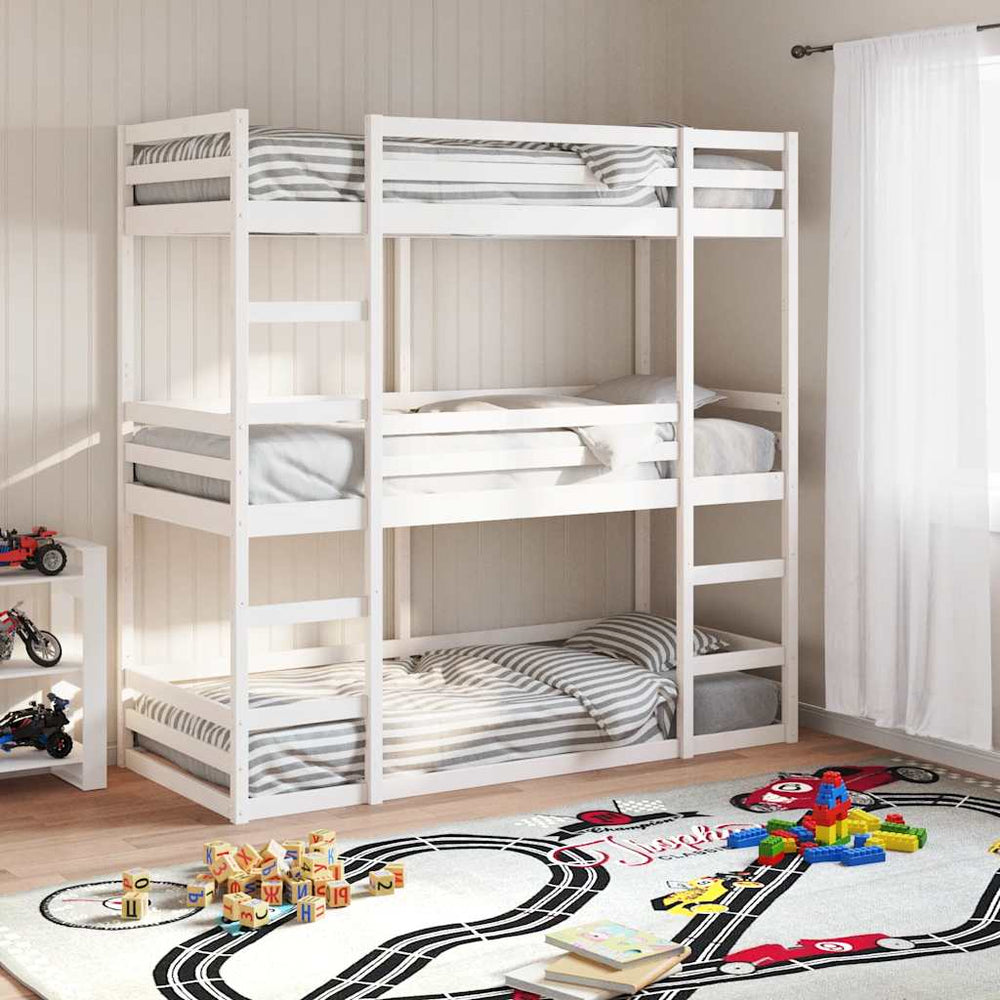 vidaXL Triple Bunk Bed without Mattress White 75x190cm Solid Wood Pine