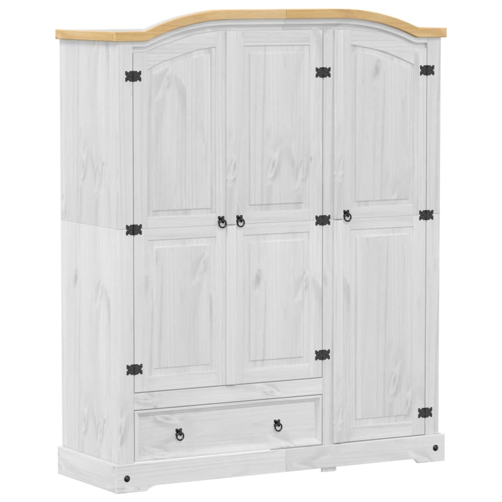vidaXL Wardrobe "Corona" White 151,5x52x186 cm Solid Wood Pine 2