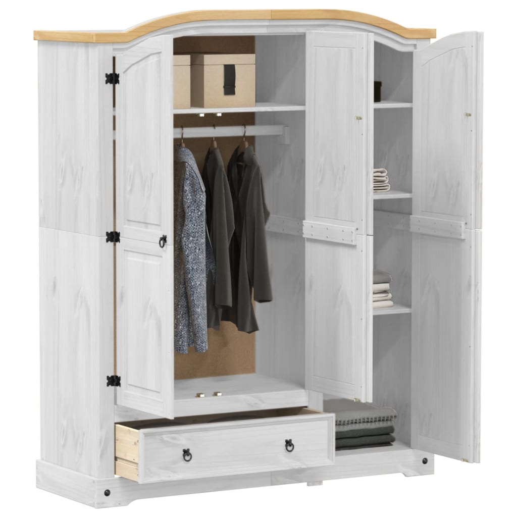 vidaXL Wardrobe "Corona" White 151,5x52x186 cm Solid Wood Pine 3