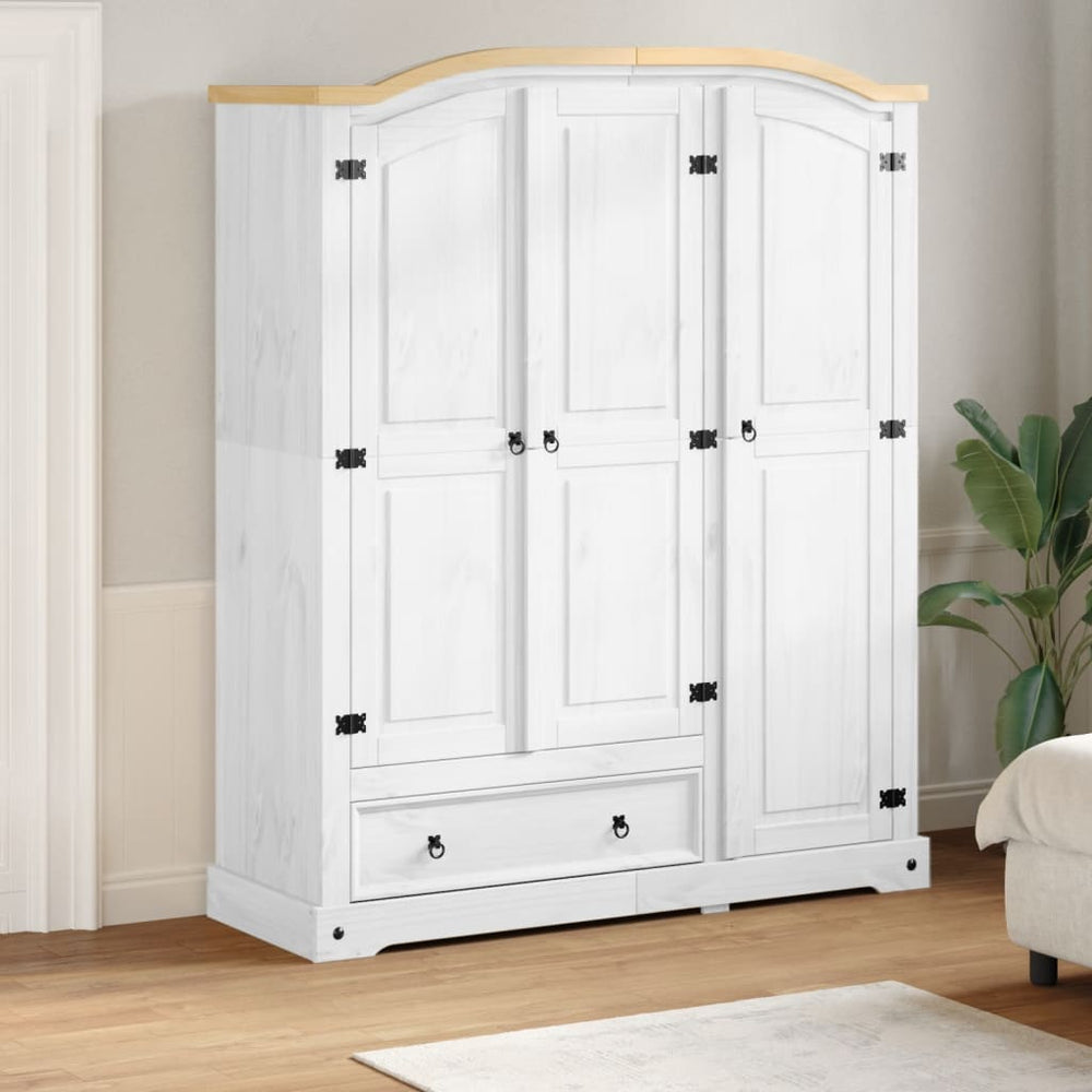 vidaXL Wardrobe "Corona" White 151,5x52x186 cm Solid Wood Pine