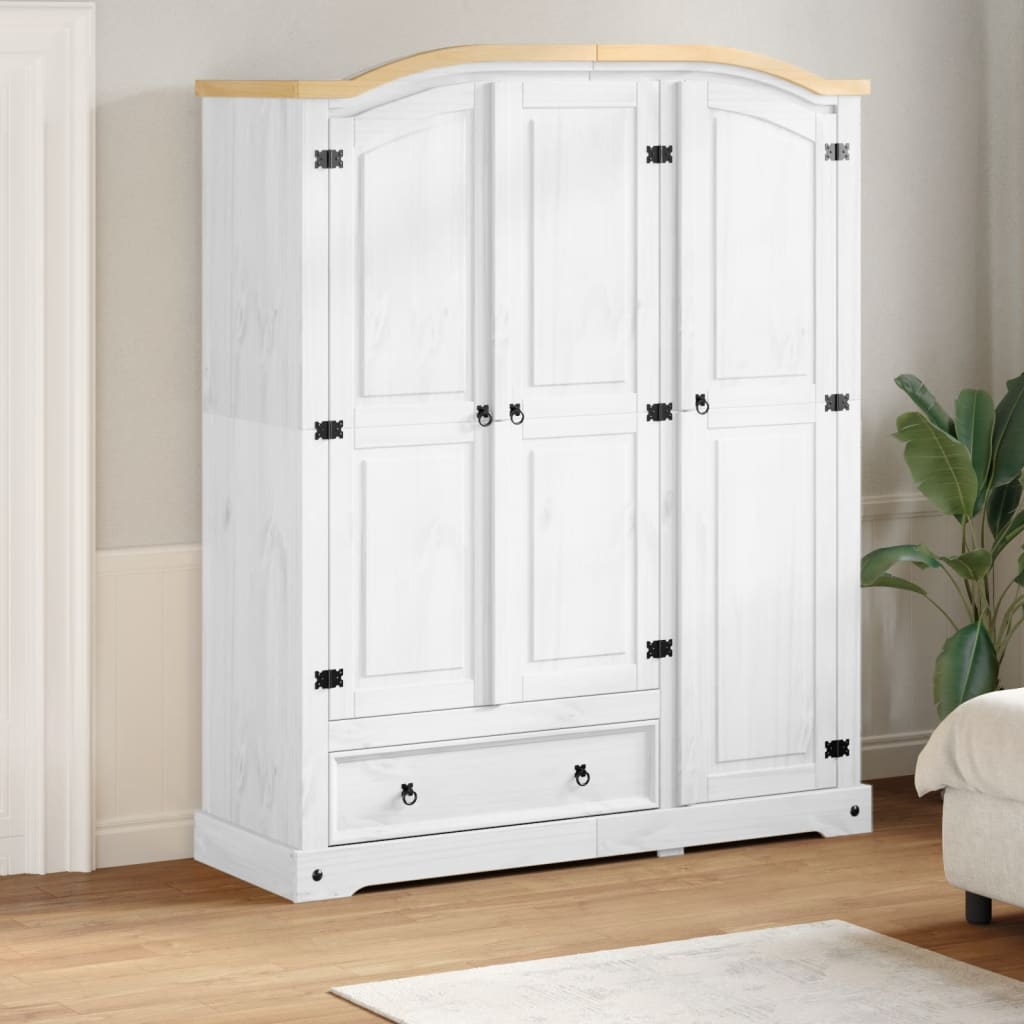 vidaXL Wardrobe "Corona" White 151,5x52x186 cm Solid Wood Pine 1
