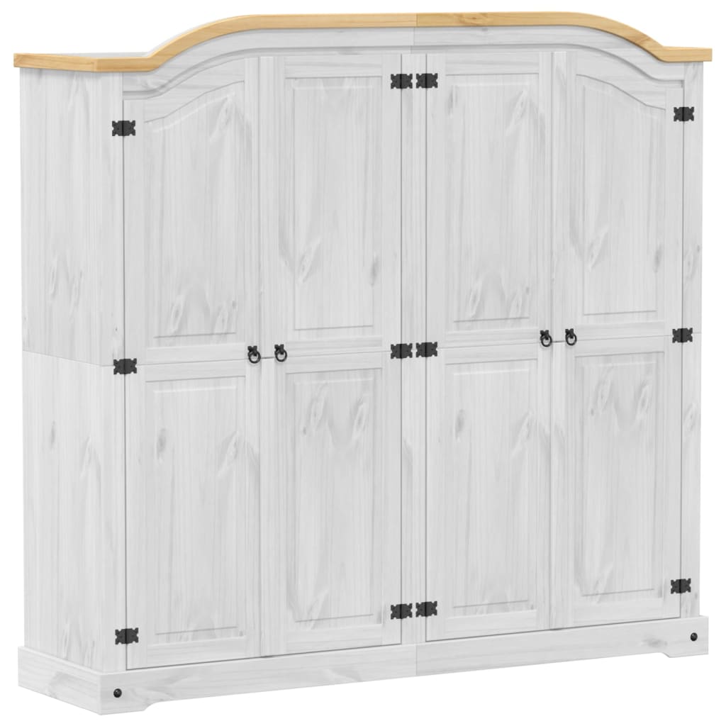 vidaXL Wardrobe "Corona" White 194x52x186 cm Solid Wood Pine 2