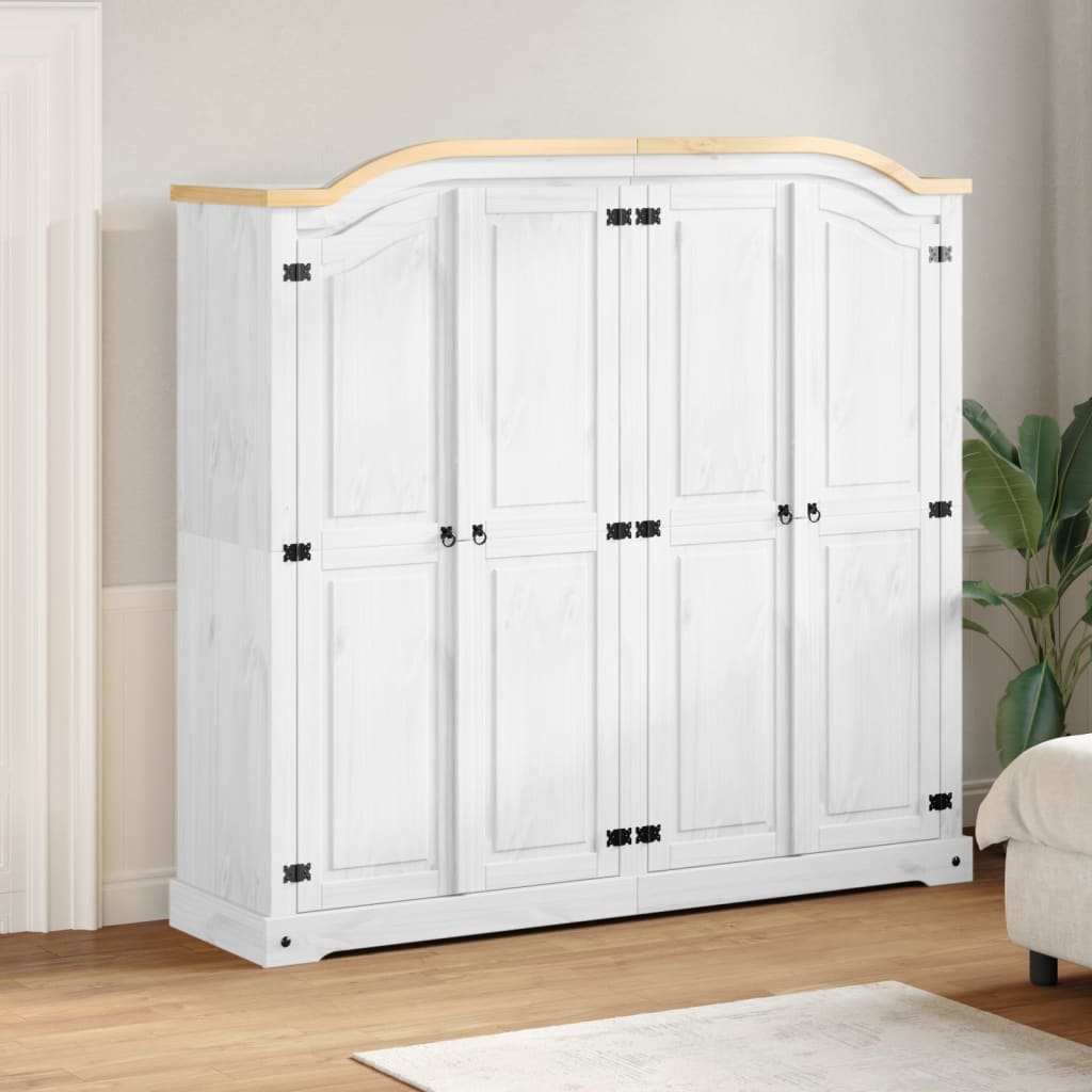 vidaXL Wardrobe "Corona" White 194x52x186 cm Solid Wood Pine 1