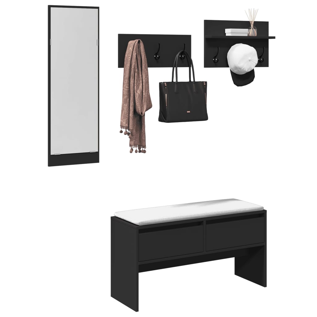 4 Piece Hallway Furniture Set Engineered Wood Black