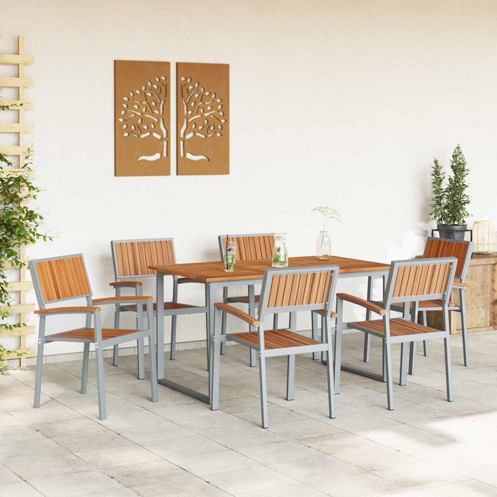 vidaXL Garden Dining Set 7 pcs Grey Solid Acacia Wood 4