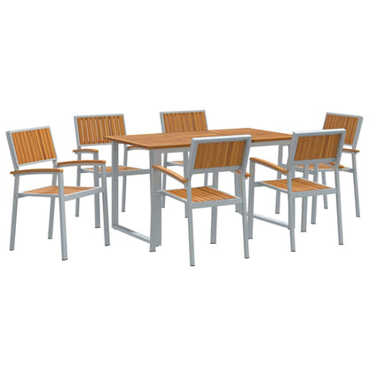 vidaXL Garden Dining Set 7 pcs Grey Solid Acacia Wood 2