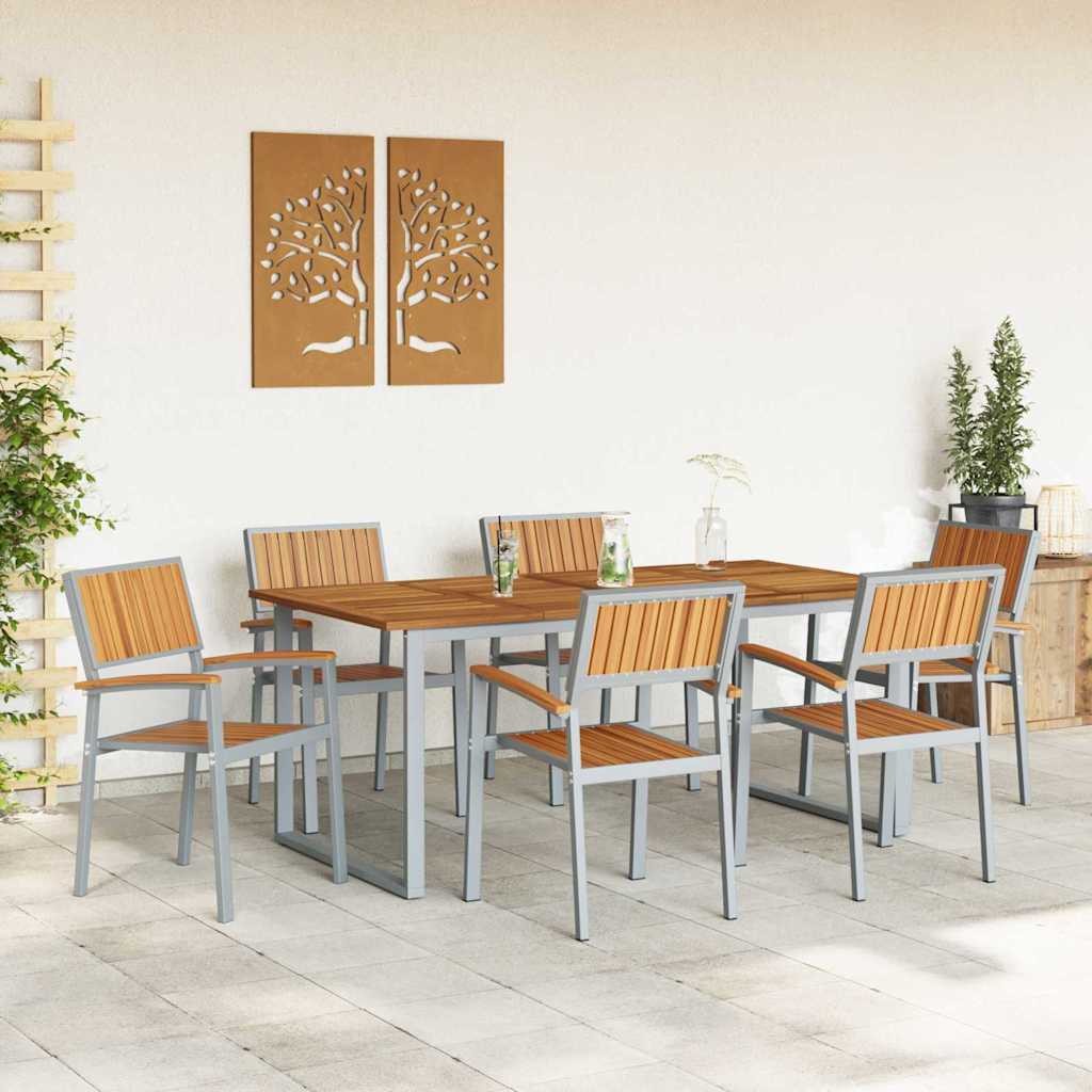 vidaXL Garden Dining Set 7 pcs Grey Solid Acacia Wood 4