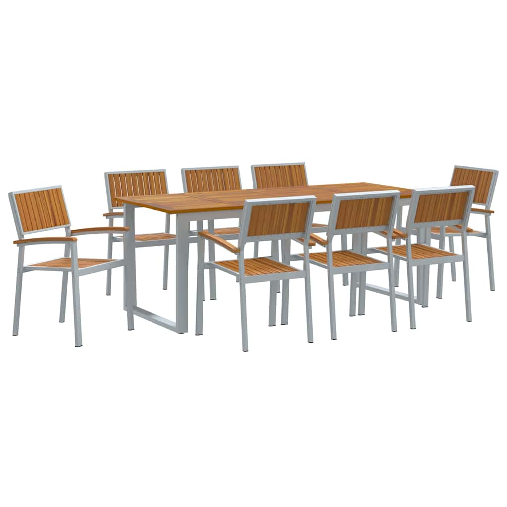 vidaXL Garden Dining Set 9 pcs Grey Solid Acacia Wood 2
