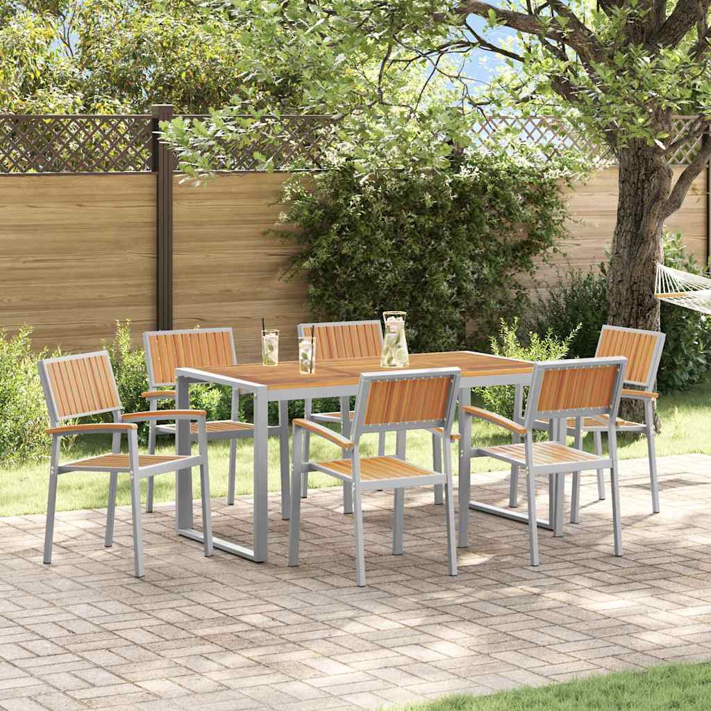 vidaXL Garden Dining Set 7 pcs Grey Solid Acacia Wood 1