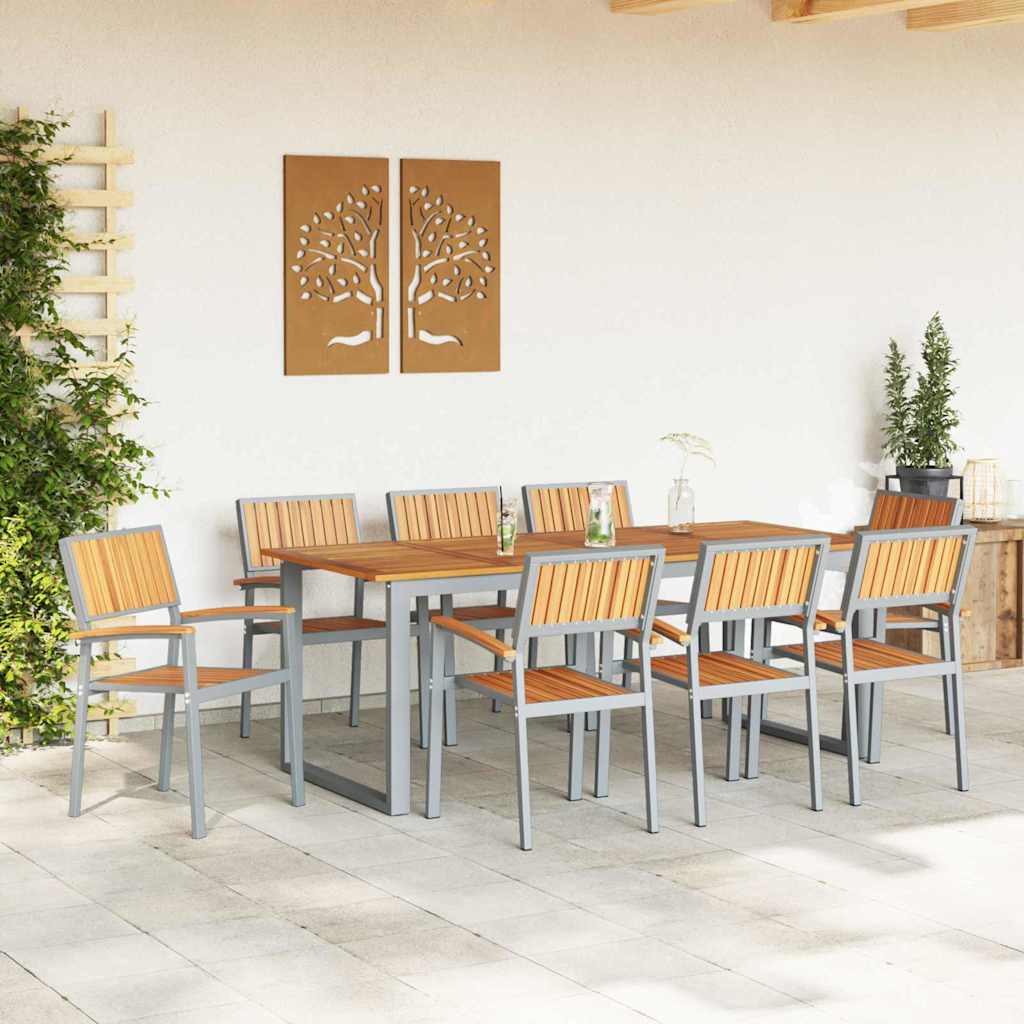 vidaXL Stacking Chair 8 pcs Brown Solid Acacia Wood Stackable 3