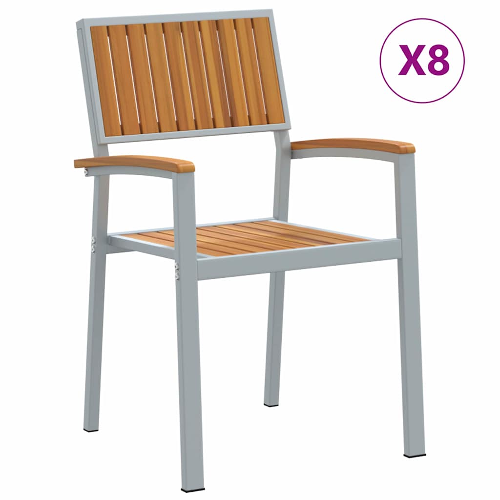 vidaXL Stacking Chair 8 pcs Brown Solid Acacia Wood Stackable 2