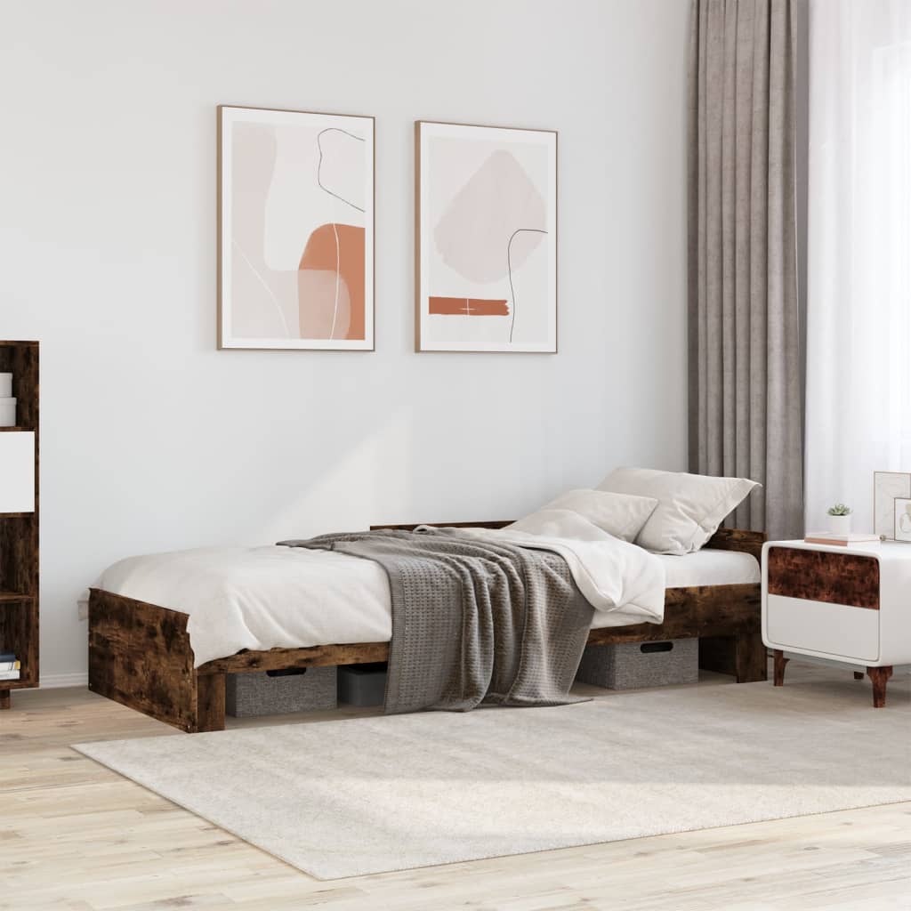 Bed Frame without Mattress Engineered Wood Length 190 cm Smoked oak 90 cm