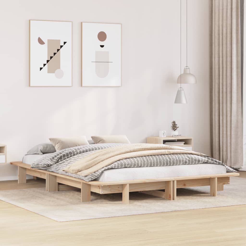 Bed Frame without Mattress Solid Wood Pine Length 200 cm Natural 120 cm