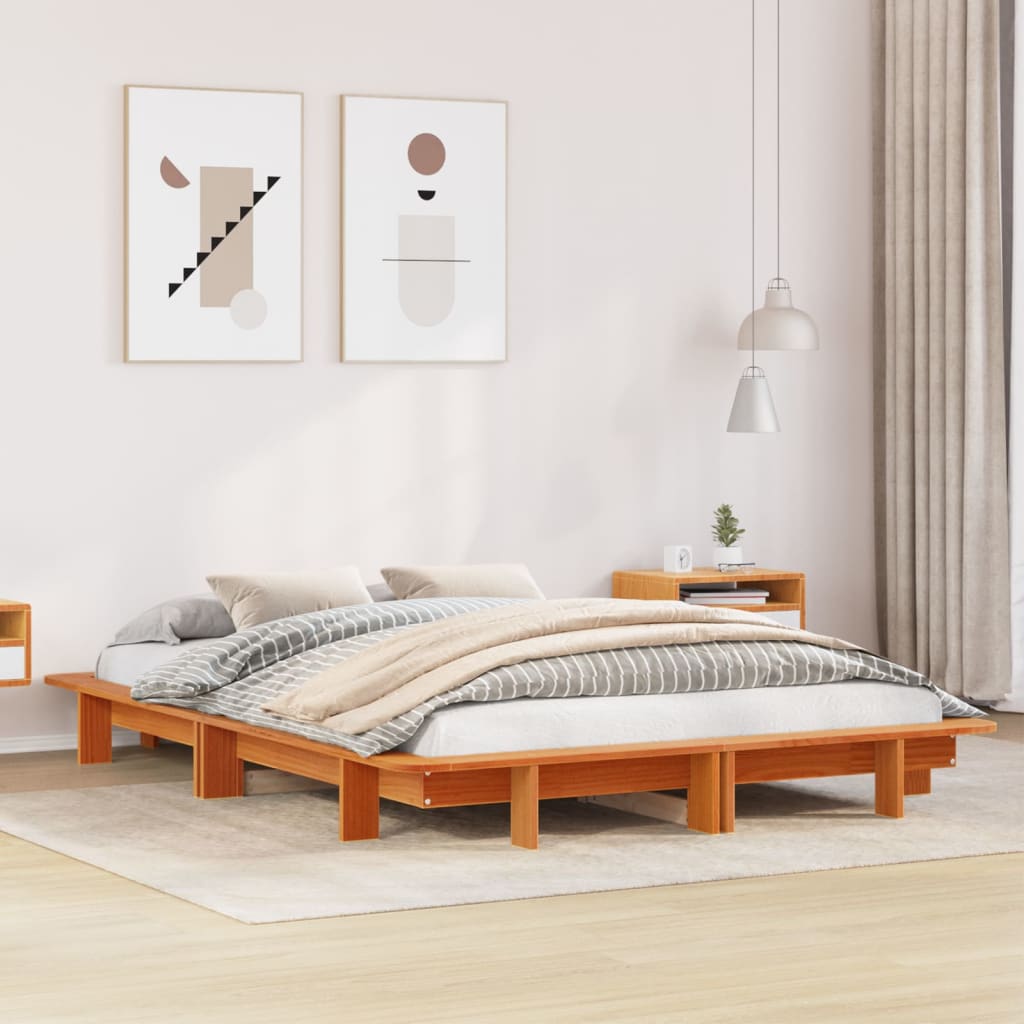 Bed Frame without Mattress Solid Wood Pine Length 200 cm Wax brown 120 cm