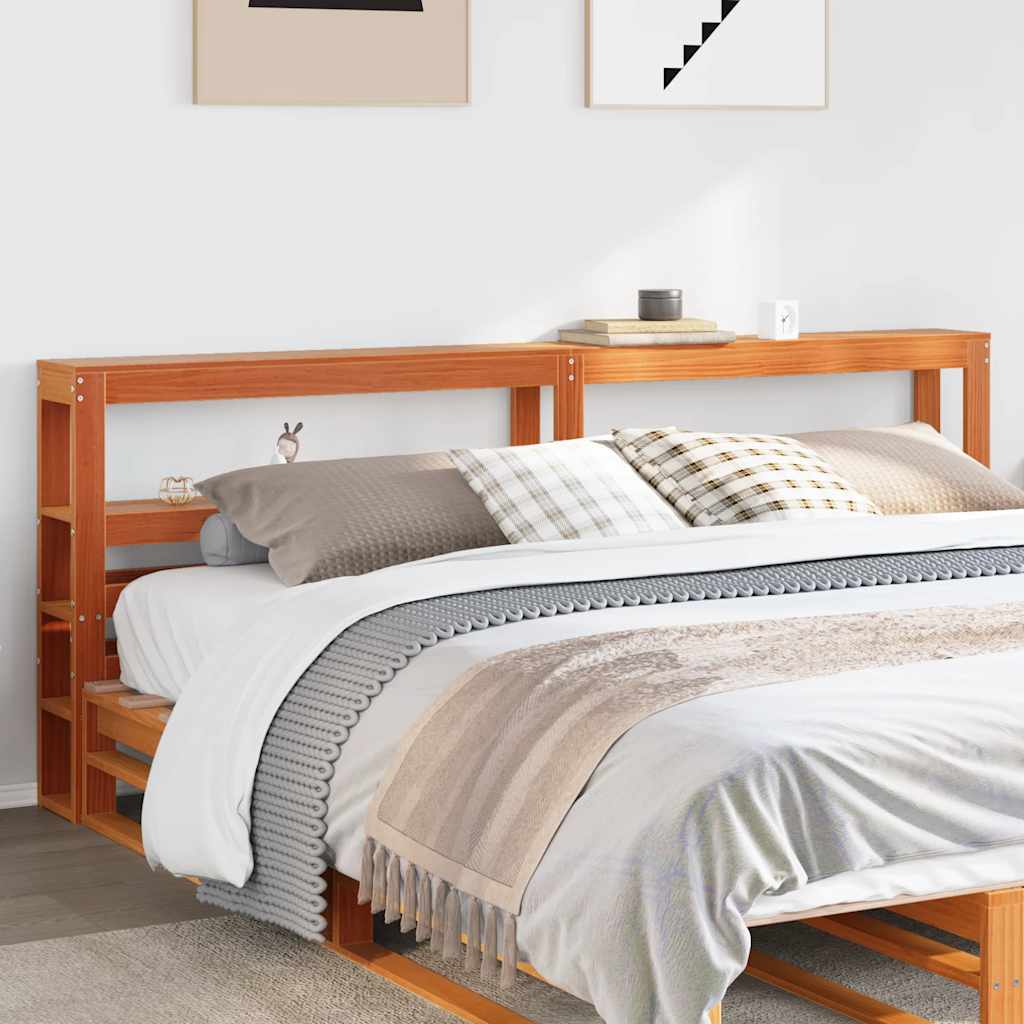 Headboard with Shelves 90 cm Solid Wood Pine Wax Brown 206 x 19 x 82 cm