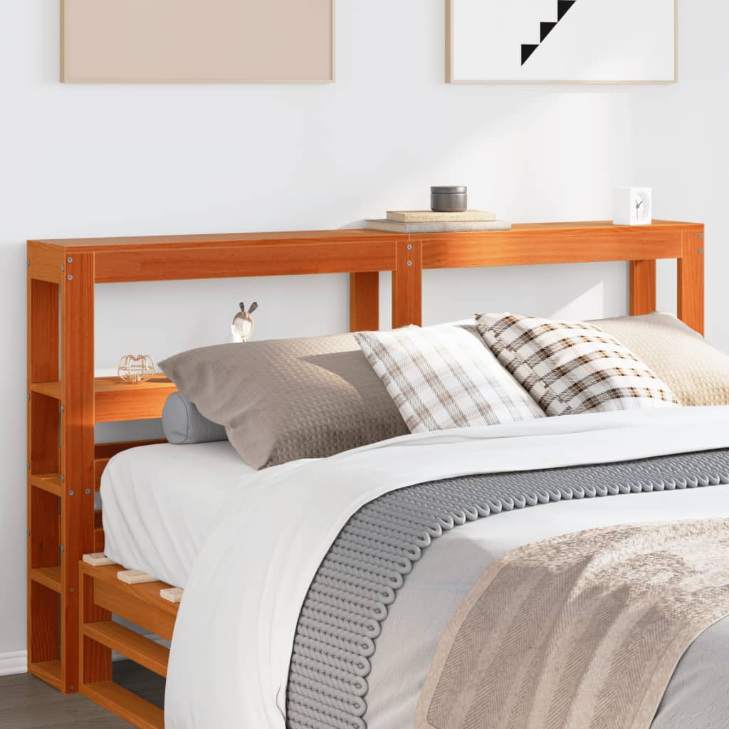 Headboard with Shelves 90 cm Solid Wood Pine Wax Brown 166 x 19 x 82 cm