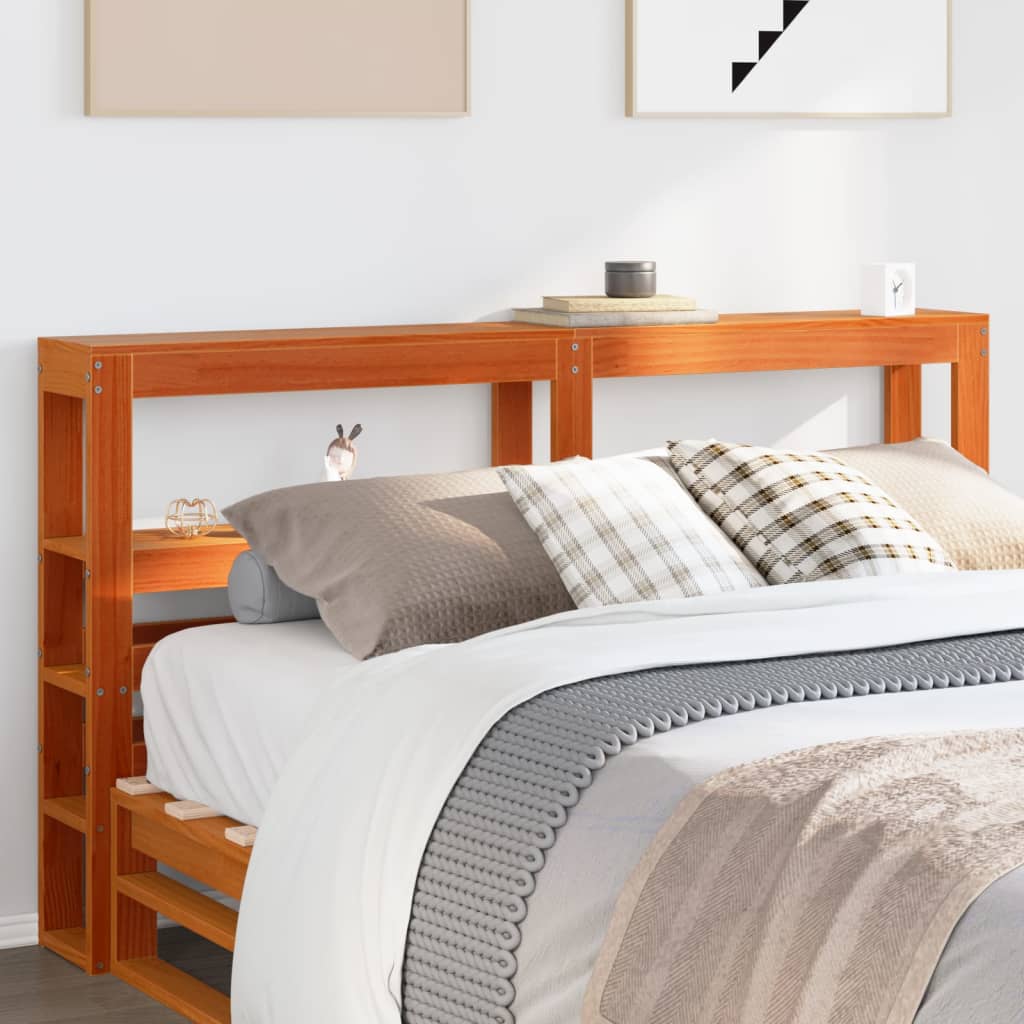 Headboard with Shelves 90 cm Solid Wood Pine Wax Brown 141 x 19 x 82 cm