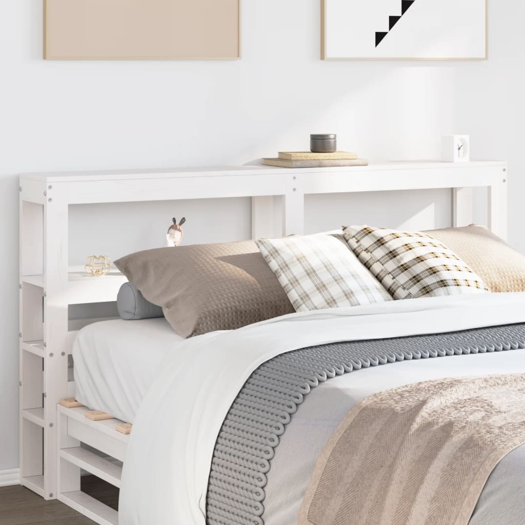 Headboard with Shelves 90 cm Solid Wood Pine White 126 x 19 x 82 cm