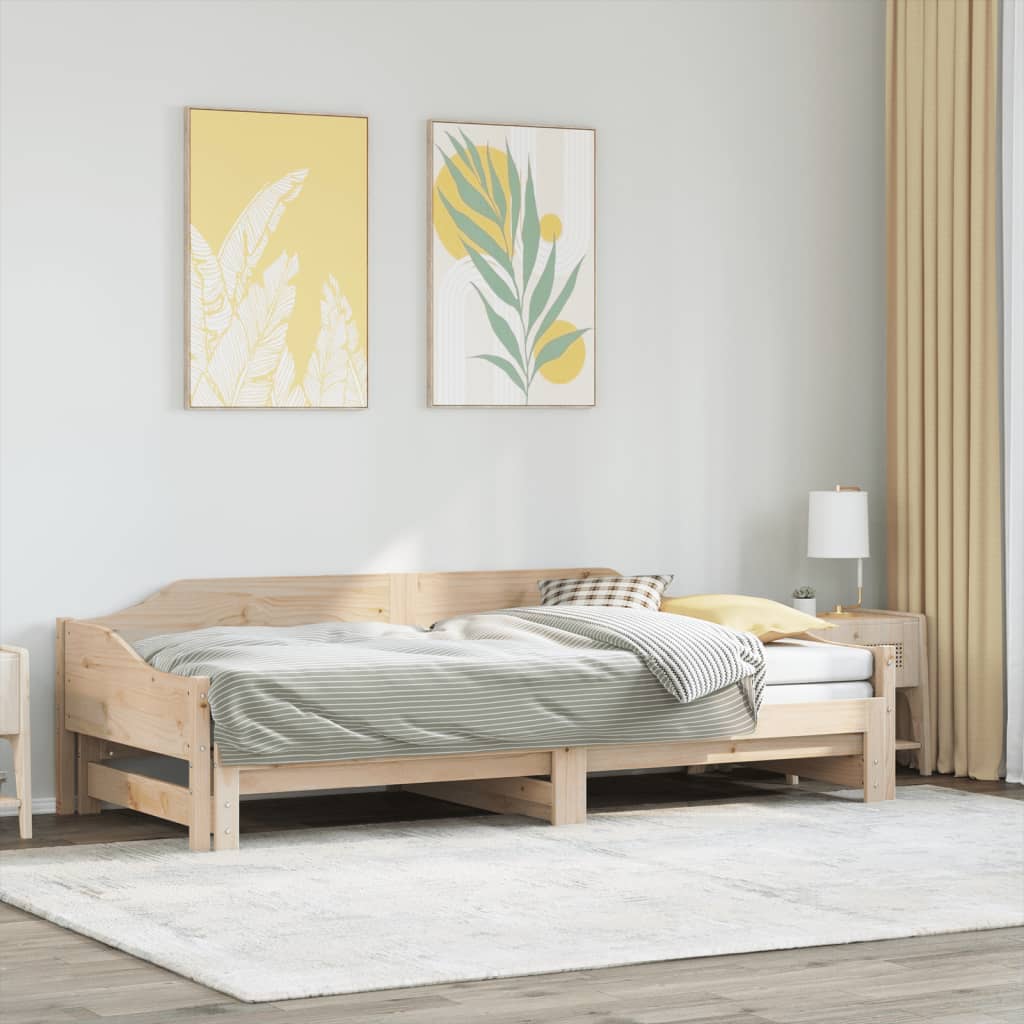 Daybed with Trundle without Mattress Solid Wood Natural 90 cm 190 cm