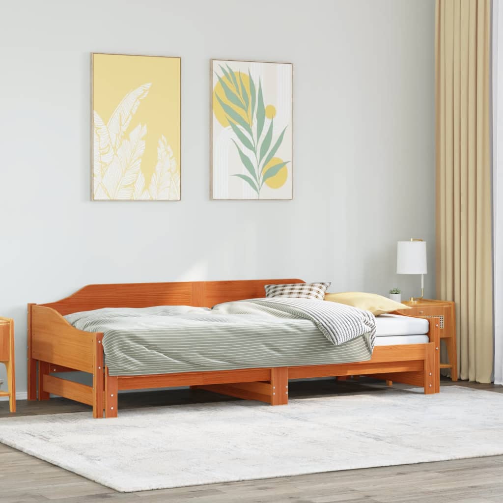 Daybed with Trundle without Mattress Solid Wood Wax brown 90 cm 190 cm