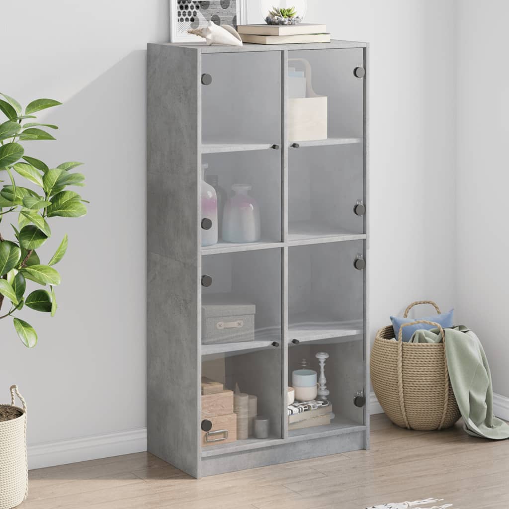 Bookcase with Doors 136x37x142 cm Engineered Wood Concrete grey 68 cm