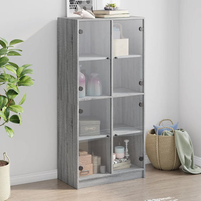 Bookcase with Doors 136x37x142 cm Engineered Wood Grey sonoma 68 cm
