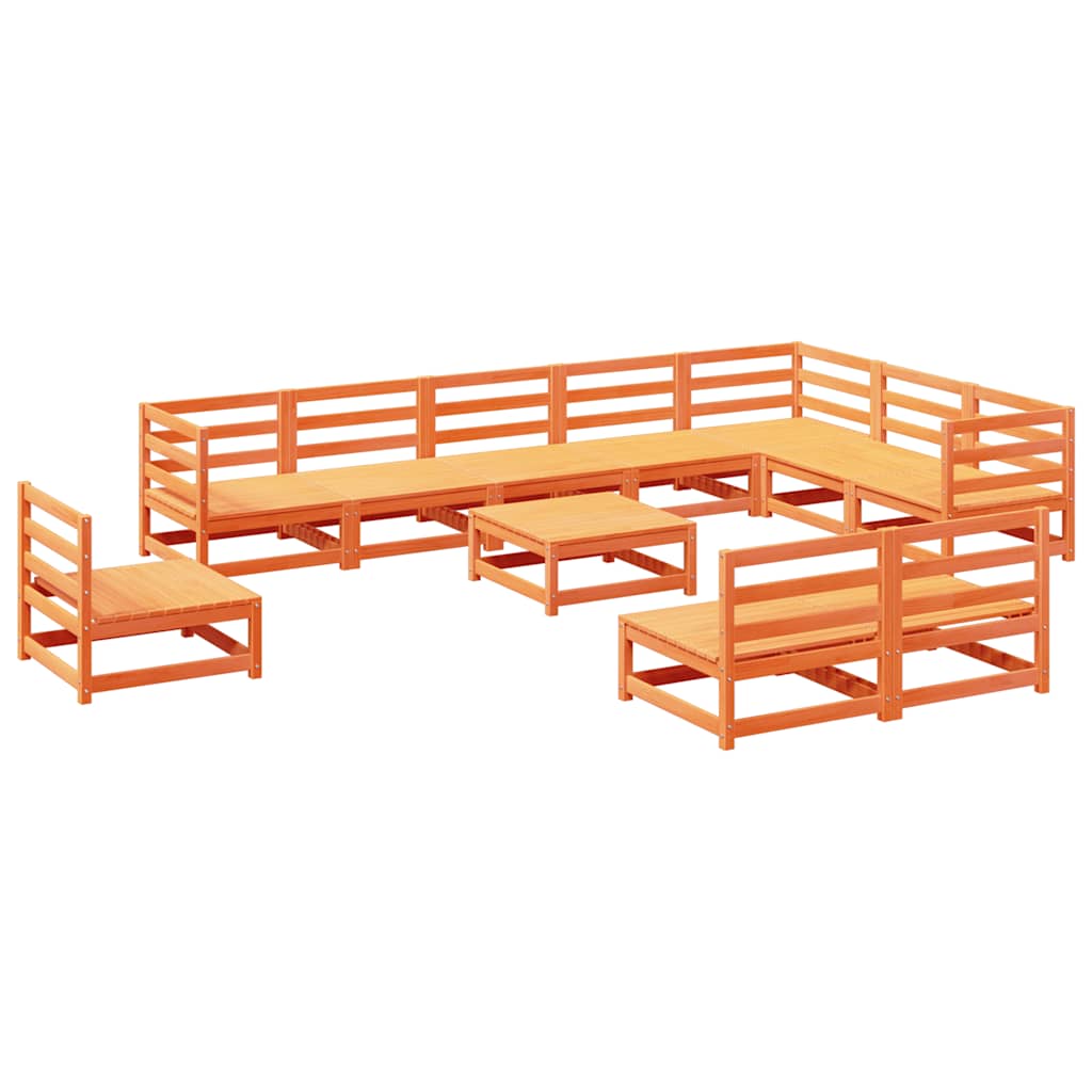 vidaXL 11 Piece Garden Sofa Set Wax Brown Solid Wood Pine 2