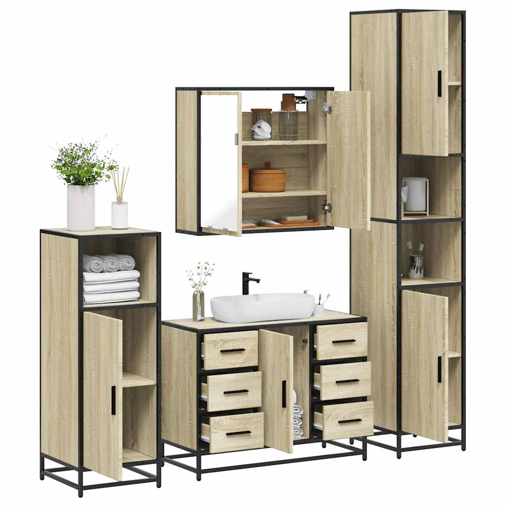 4 Piece Bathroom Furniture Set Engineered Wood Sonoma oak