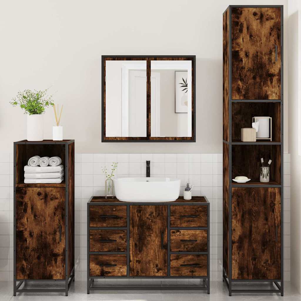 4 Piece Bathroom Furniture Set Engineered Wood Smoked oak