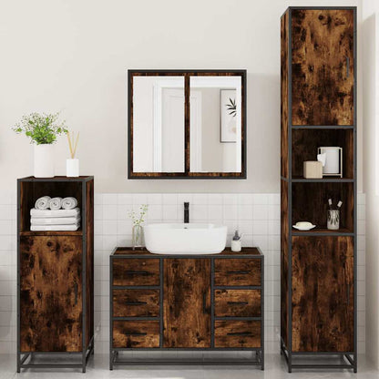 4 Piece Bathroom Furniture Set Engineered Wood Smoked oak