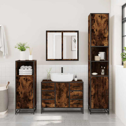 4 Piece Bathroom Furniture Set Engineered Wood Smoked oak