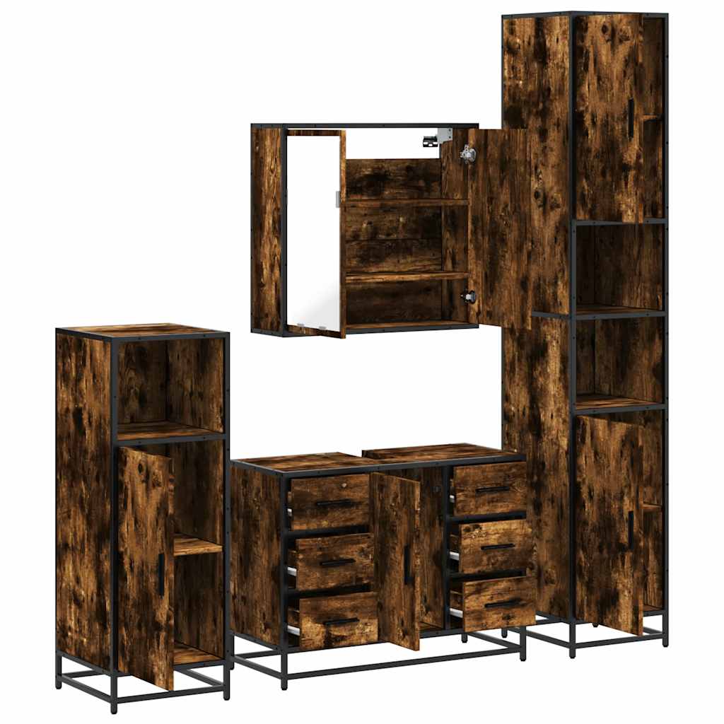 vidaXL 4 Piece Bathroom Furniture Set Smoked Oak Engineered Wood 6