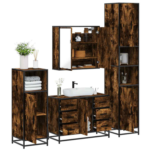 4 Piece Bathroom Furniture Set Engineered Wood Smoked oak