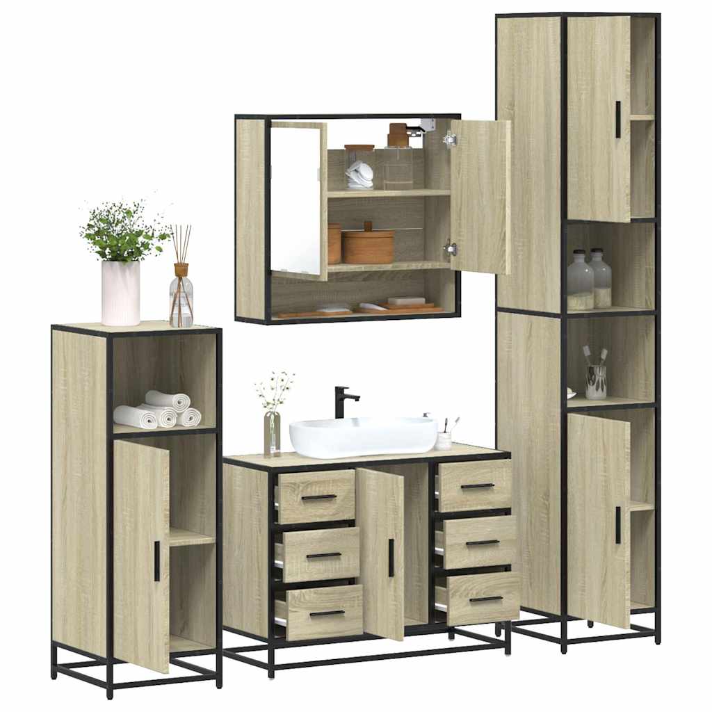 4 Piece Bathroom Furniture Set Engineered Wood Sonoma oak