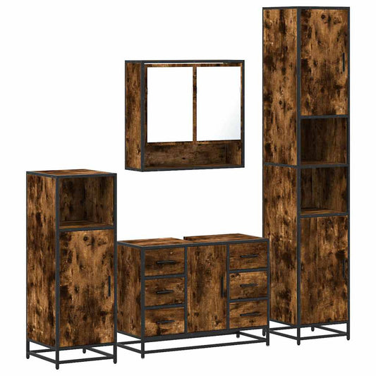 vidaXL 4 Piece Bathroom Furniture Set Smoked Oak Engineered Wood 2