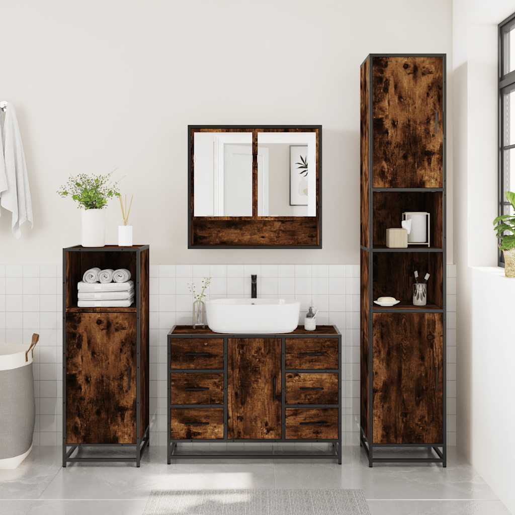 vidaXL 4 Piece Bathroom Furniture Set Smoked Oak Engineered Wood 3