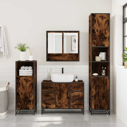 vidaXL 4 Piece Bathroom Furniture Set Smoked Oak Engineered Wood 3