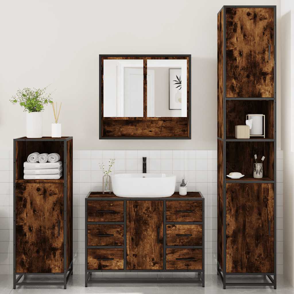 vidaXL 4 Piece Bathroom Furniture Set Smoked Oak Engineered Wood 4