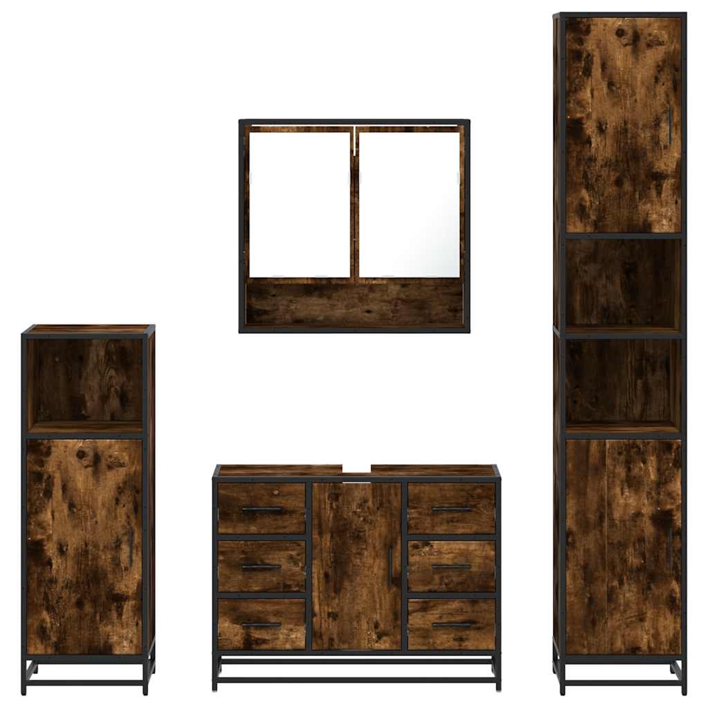 4 Piece Bathroom Furniture Set Engineered Wood Smoked oak