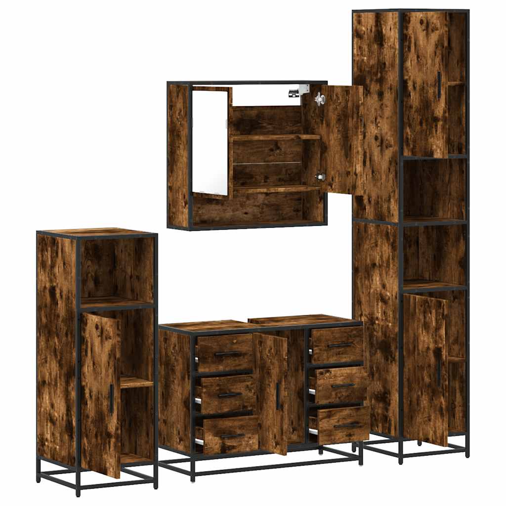 vidaXL 4 Piece Bathroom Furniture Set Smoked Oak Engineered Wood 6