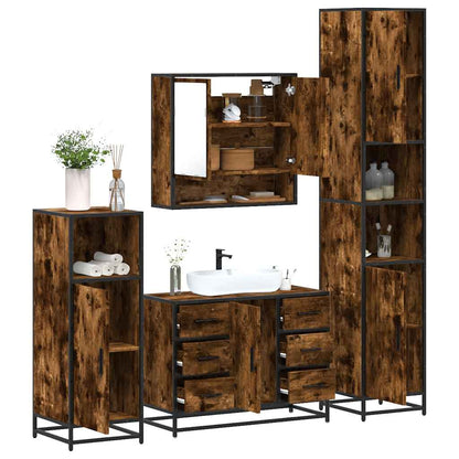 vidaXL 4 Piece Bathroom Furniture Set Smoked Oak Engineered Wood 1