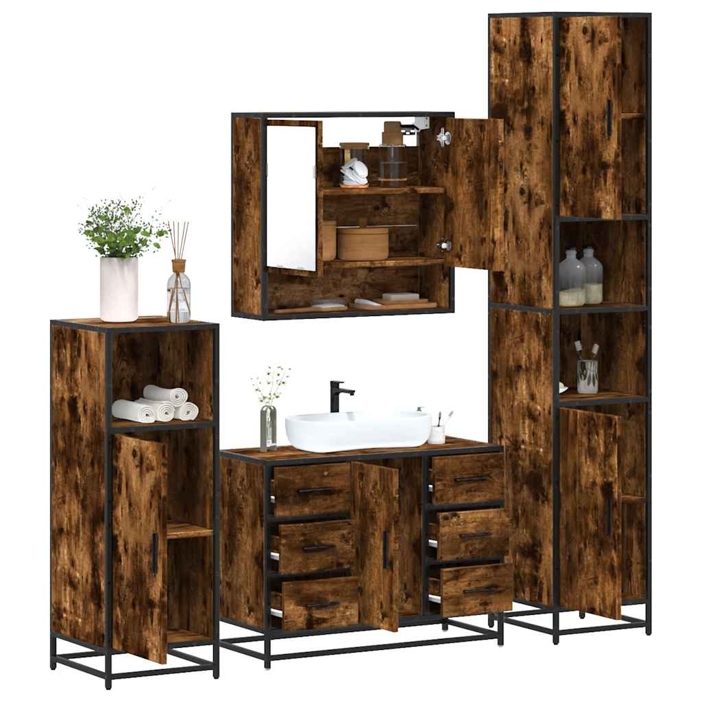 4 Piece Bathroom Furniture Set Engineered Wood Smoked oak