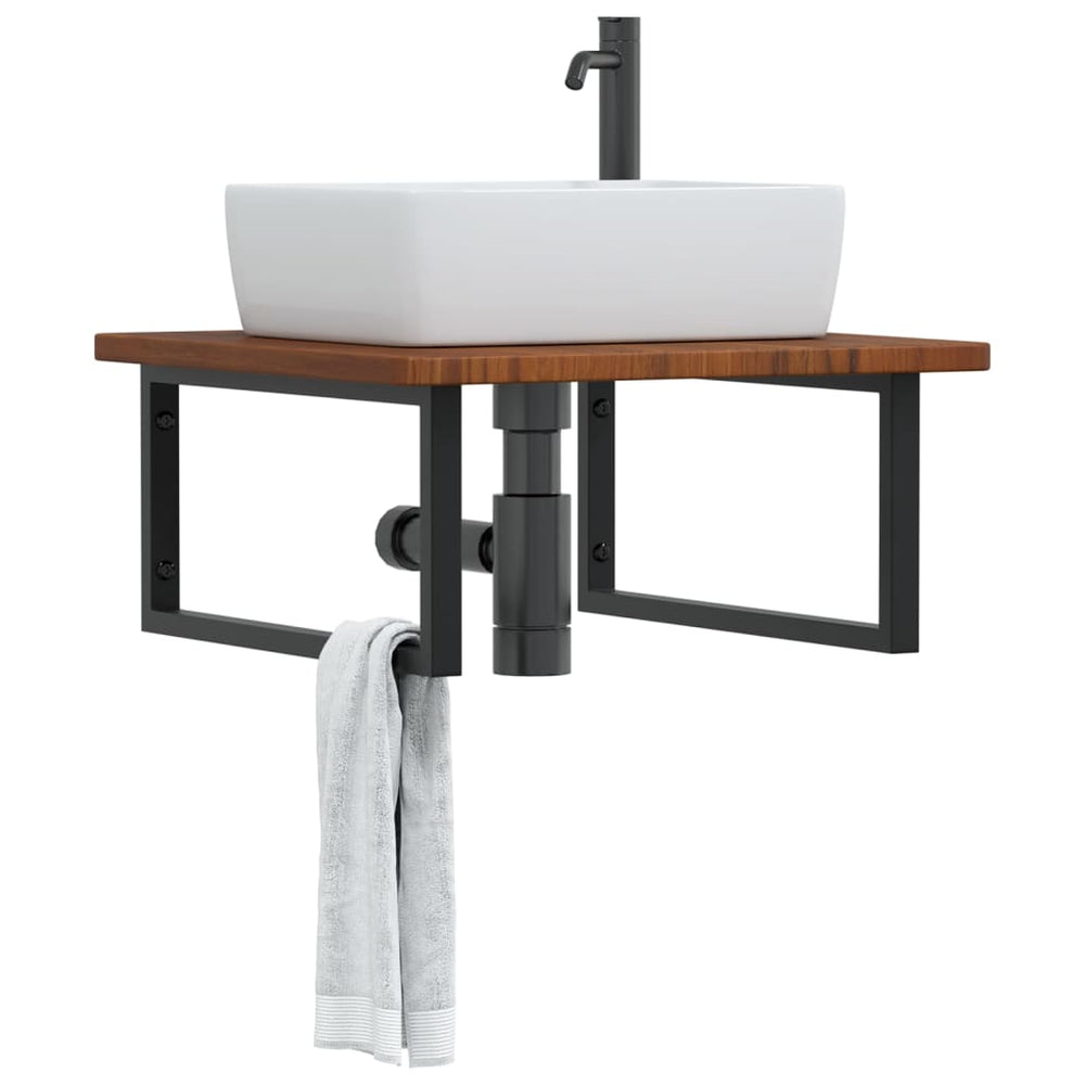 vidaXL Basin Shelf Wall Mounted Steel and Solid Wood Oak Rectangular Width 60 cm