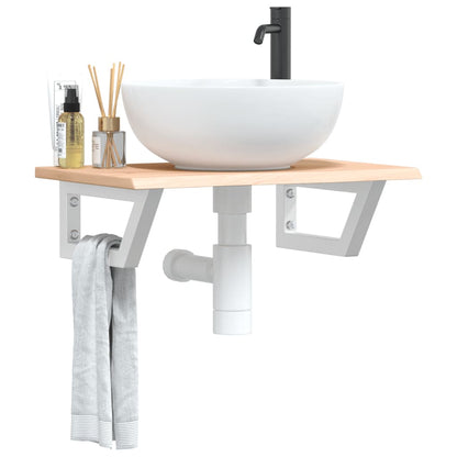 Basin Shelf Wall Mounted Steel and Solid Wood Oak Trapezium Depth 40 cm Brown and white 60 cm