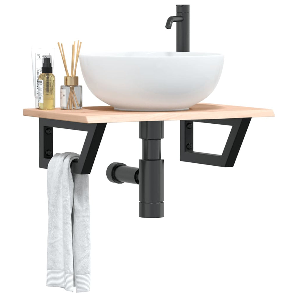 vidaXL Basin Shelf Wall Mounted Steel and Solid Wood Oak Trapezium Depth 40 cm