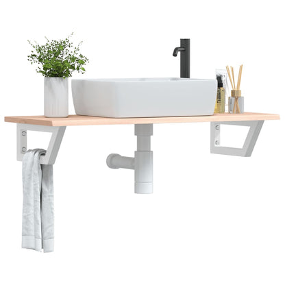 Basin Shelf Wall Mounted Steel and Solid Wood Oak Trapezium Depth 40 cm Brown and white 100 cm